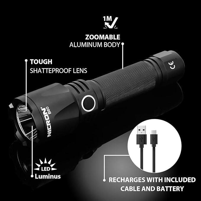 NICRON 1400 Hight Lumens Flashlight, Rechargeable Tactical Flashlight: Led Flashlight Small, Super Bright Powerful Flashlight for Camping, Charged with Type C Cable