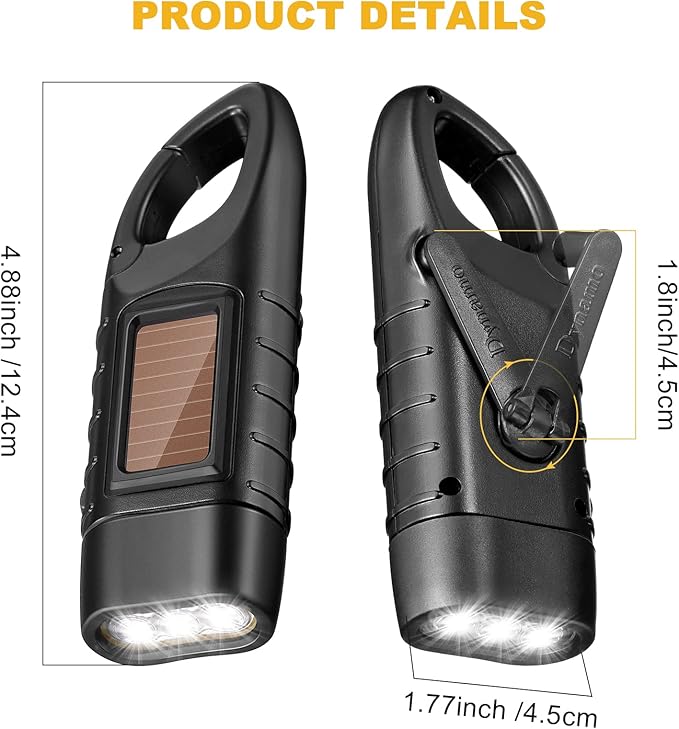 4 Pack Hand Crank Solar Powered Flashlight Emergency Rechargeable Led Flashlight Survival Gear Self Powered Charging Torch for Fishing Boating Hiking Backpack Camping Safety Weather Emergency Pack
