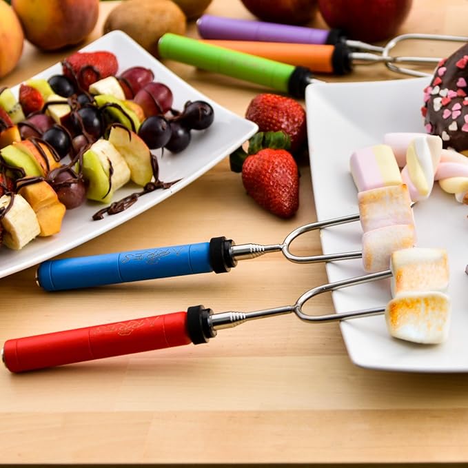 Marshmallow Roasting Sticks kit-Telescoping Stainless Steel Cookware Set Forks for Smores & Best Camping Accessories for Kids Over Campfire & Hot Dog Fire Pit Cooking
