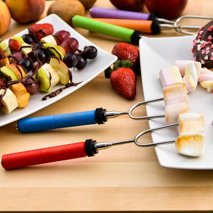 Marshmallow Roasting Sticks kit-Telescoping Stainless Steel Cookware Set Forks for Smores & Best Camping Accessories for Kids Over Campfire & Hot Dog Fire Pit Cooking