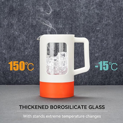 YOLIFE French Press Coffee Maker, 34 oz / 4 Cup Coffee Tea Press with Heat-resistant Borosilicate Glass, 4-Level Filtration Systems, Cold Brew Coffee Maker for Camping Travel Gifts, White and Orange