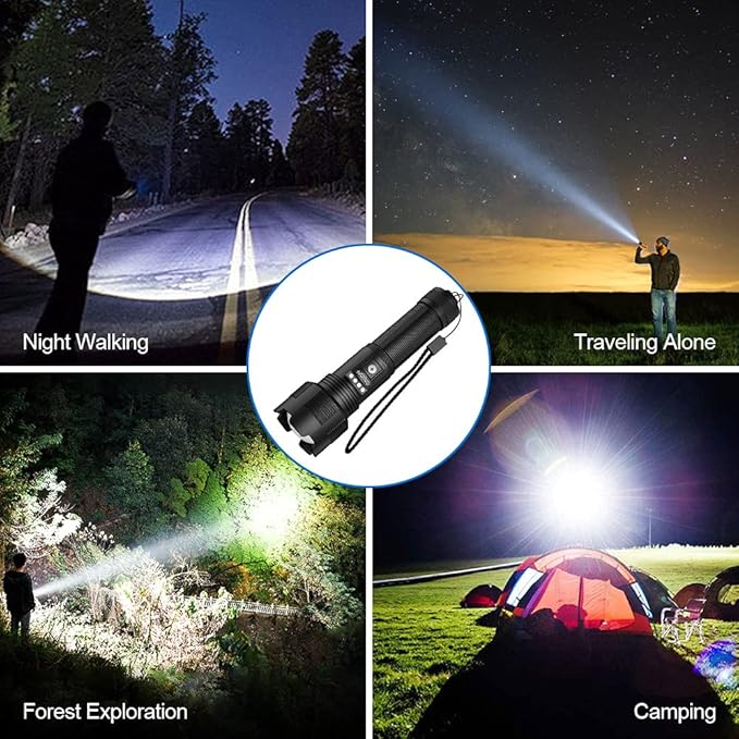 Rechargeable Flashlights High Lumens, Super Bright LED Flashlight 8000 Lumens, Zoomable IPX4 Waterproof Flash Light, Handheld Tactical Flashlight for Camping Emergencies