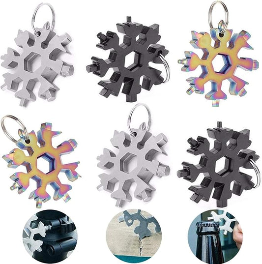 18-in-1 Stainless Steel Snowflake Keychain Multi-Tool Portable Keychain Screwdriver Bottle Opener Tool for Outdoor Camping Gift for Valentine's Day, Birthday, and Happy New Year (Multi 6 PACK)