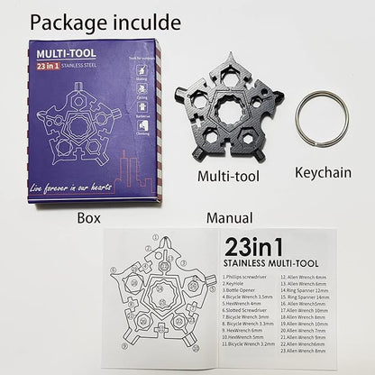 23-in-1 Snowflake Multitool Stainless Steel Multitool,Chxico 23-in-1 Stainless Multi-tool with Key Ring,Gift for Christmas(Black)