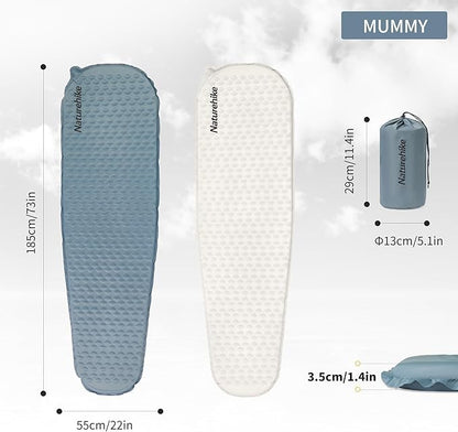 Naturehike Ultralight Self Inflating Insulated Sleeping Pad, 1.4in Lightweight Rectangular/Mummy Sleeping Mat for Camping Backpacking Hiking Traveling, ISPO Award Winner 2024
