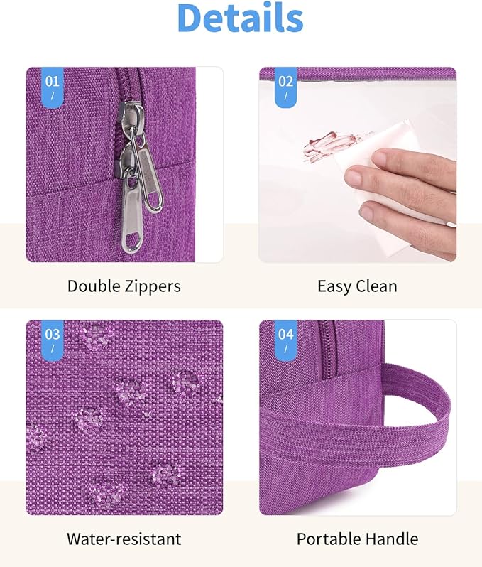 Narwey Clear Travel Toiletry Bags for Traveling Toiletries Men Women, Clear Makeup Bag Cosmetic Bag with Zipper, Make Up Pouch Organizer Bags with Handle, Skincare Bag (Purple)