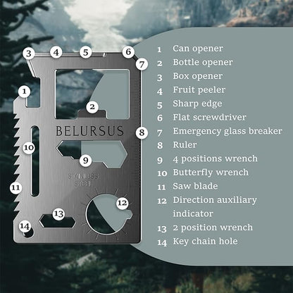 Multitool Wallet Pocket Card - Multi-Tool Survival Camping Kit - Credit Card Size Multipurpose Bottle Opener, Can Opener, Lock pick - Best Gift for Men - 14 in 1-10 Pack