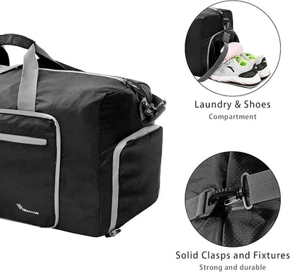 Dimayar Travel Duffle Bag for Men Women - Foldable Duffel Bag with Shoes Compartment - Overnight Bags Waterproof & Tear Resistant(65L,Black)