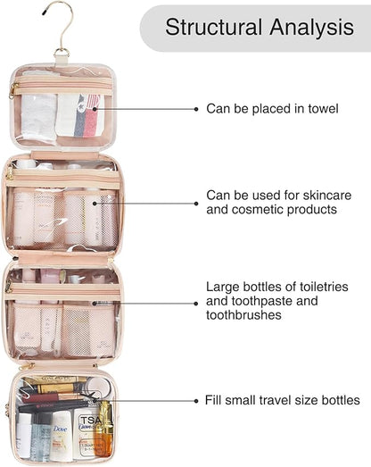 Travel Makeup Bag Hanging Toiletry Bag for Women Men TSA Approved Clear Bag Toiletries Waterproof Cosmetic Bag Toiletry Bag Travel Toiletry Organizer for Bathroom Shower, Beige