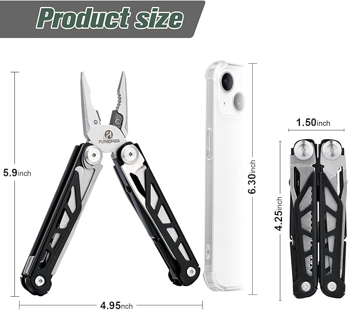 FLYHOMES Multitool 16-in-1 Multi tool Pliers with Springs Scissors Screwdriver and Saw… Gift for men Professional for Camping Survival Tools and Outdoor Adventures (Black)