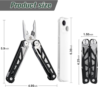 FLYHOMES Multitool 16-in-1 Multi tool Pliers with Springs Scissors Screwdriver and Saw… Gift for men Professional for Camping Survival Tools and Outdoor Adventures (Black)