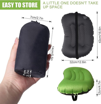 DAWNTREES 2 Pack Inflatable Pillow for Camping,Portable Compressible Ultra-Light Travel Inflatable Pillow for Sleeping,Support The Neck and Lumbar,Backpacking Essentials (Green)