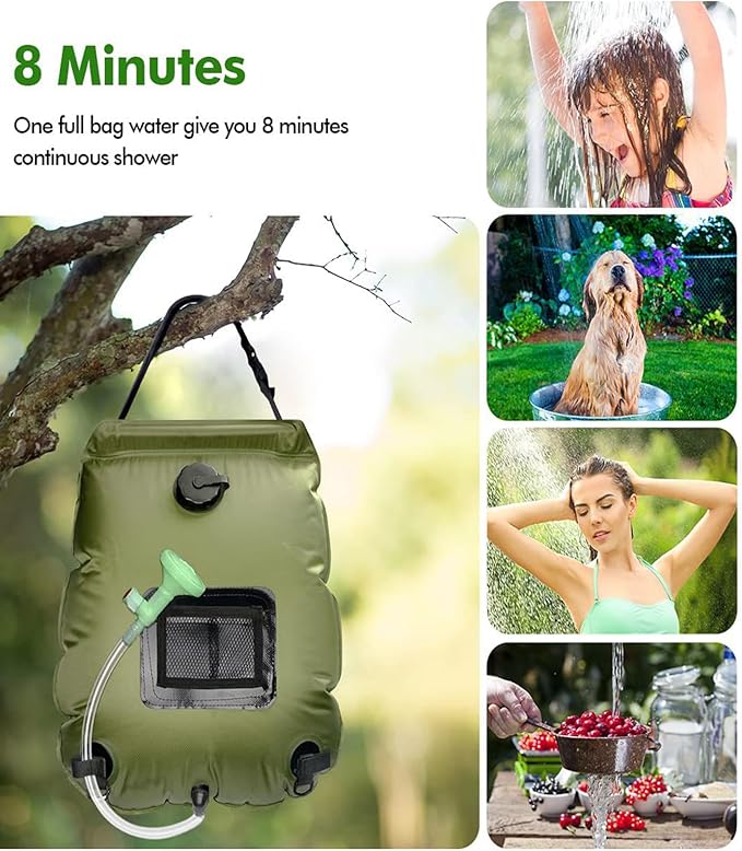 LYOUMEIT Solar Shower Bag 5 Gallon, Portable Shower for Camping, Camping Shower Bag, Solar Heating Shower Bag with Removable Hose and On-Off Switchable Shower Head