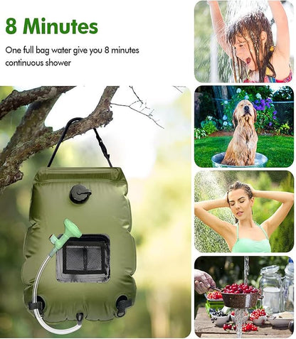 LYOUMEIT Solar Shower Bag 5 Gallon, Portable Shower for Camping, Camping Shower Bag, Solar Heating Shower Bag with Removable Hose and On-Off Switchable Shower Head