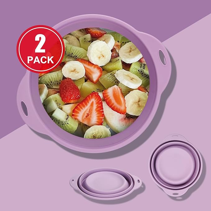 2 PACK Collapsible Bowls 88oz Large Collapsible Bowl for Camping Mixing Bowl Collapsible Salad Bowl for Outdoor Hiking Travel Storage and Mixing (Light Purple)