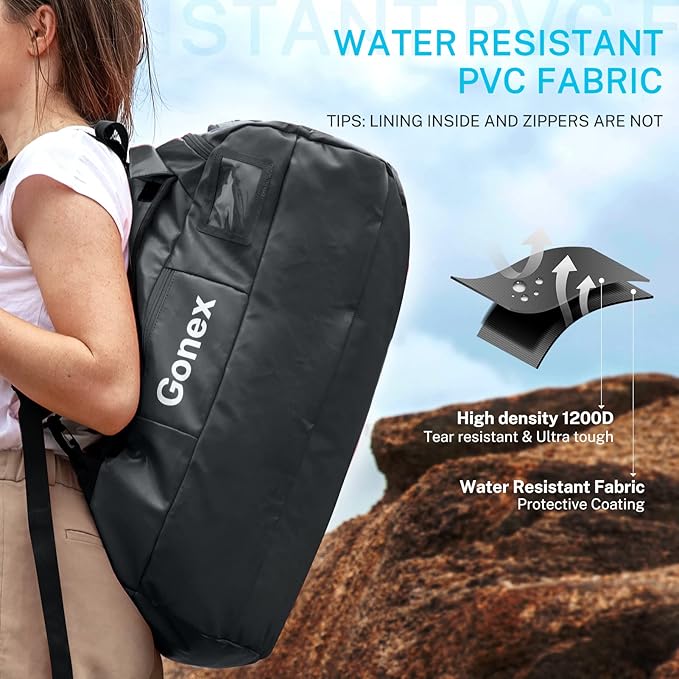 Gonex 80L Duffel Bag Backpack, Convertible to Gym Backpack and Handbag for Men Women, Water-Repellent for Hiking Camping Travelling Cycling, Black