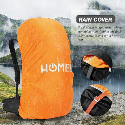 HOMIEE 50L Hiking Backpack Travel Bag Waterproof Camping Backpack with Rain Cover Lightweight Backpacking Backpack Rucksack