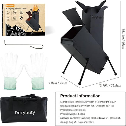 Rocket Stove Wood Burning Camp Stove Rocket Stove for Cooking Portable Wood Mini Burning Stove, Fire Camping Stove for Cooking backyard cooking Camping grill outdoor events BBQ Comes with storage bag
