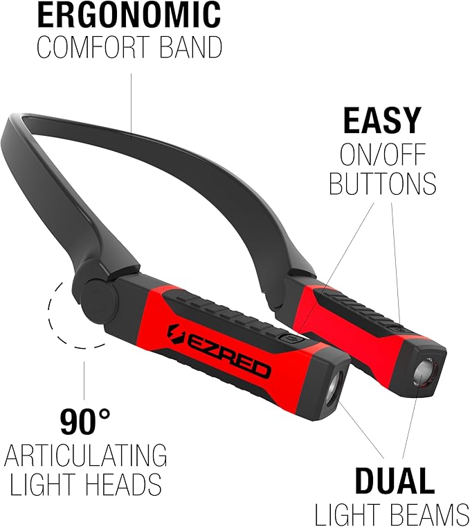EZRED Bright NK10 ANYWEAR Neck Light for Hands-Free Lighting, Red and black
