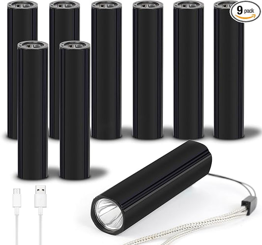 9 Pack LED Mini Flashlights, USB Rechargeable, High Lumens, 3Modes, Portable & Pocket Size, Camping Flashlight Set-PerfectChristmas Gifts