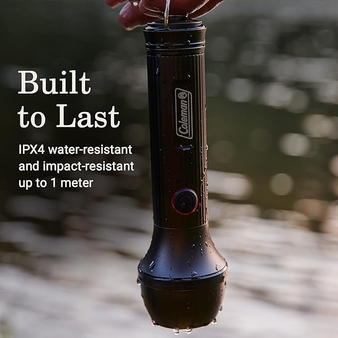 Coleman Classic Recharge 800/1500 Lumens Premium Flashlight, Impact & Water-Resistant Lightweight Flashlight with Rechargeable Battery, LEDs Never Need Replacing, Great for Camping or Emergencies