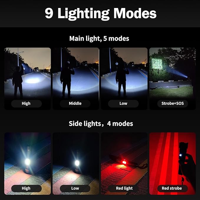 Flashlight High Lumens,280000LM LED Flashlight,XHP160.6 Super Bright Tactical Flashlight,COB Light,5000 mAh Rechargeable Battery, Digital Battery Display, IPX5 Waterproof,USB-C Charging
