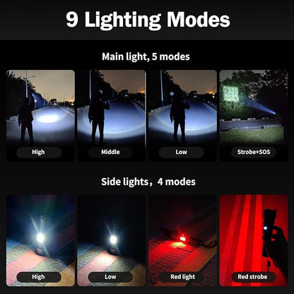 Flashlight High Lumens,280000LM LED Flashlight,XHP160.6 Super Bright Tactical Flashlight,COB Light,5000 mAh Rechargeable Battery, Digital Battery Display, IPX5 Waterproof,USB-C Charging