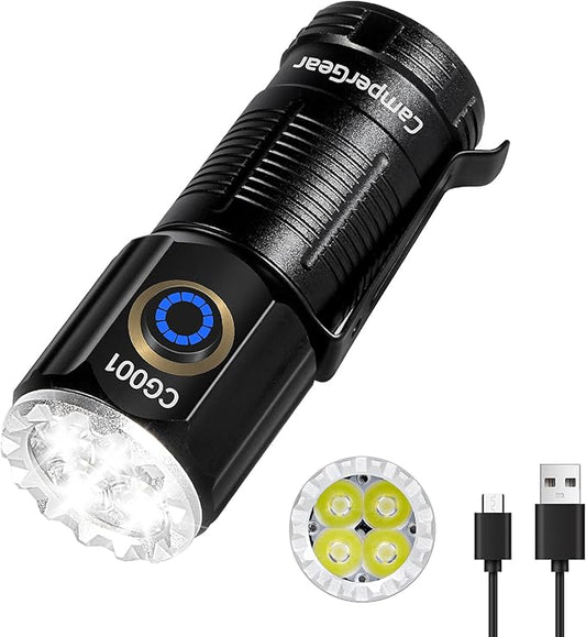 Small LED Rechargeable Flashlight, 1800 Lumens High Lumens Super Bright Mini EDC Flash Light for Camping Hiking Working and Home Use, Battery Included