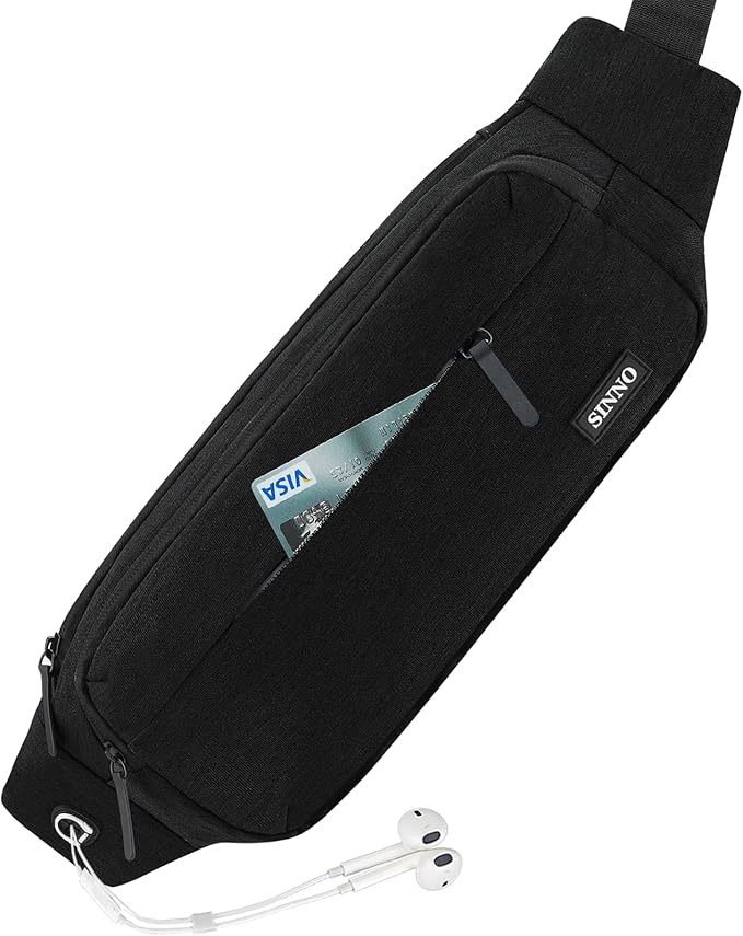 SINNO Large Crossbody Fanny Pack for Women Men Belt Bag With 4-Zipper Pockets for Travel Running Hiking Workout Dog Walking Outdoors Sport Fishing Waist Pack Bag Carrying All Phones