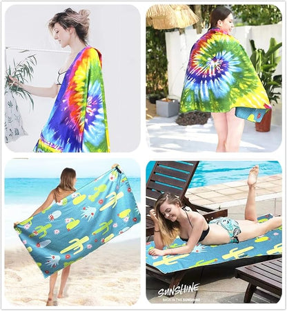 HAOKUN Microfiber Sand Free Beach Towel with Zipper Pocket Fast Dry Oversized Lightweight Big Large Towels for Travel Pool Swimming Bath Camping Adult Women Men Tie Dye Beah Towel (tie dye Colorful