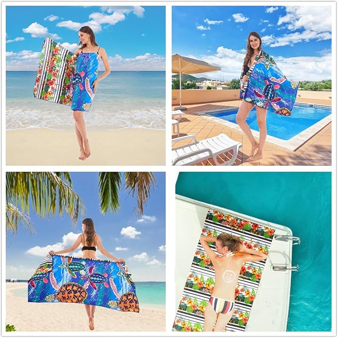 HAOKUN Microfiber Sand Free Beach Towel Blanket-Quick Fast Dry Super Absorbent Lightweight Thin Towel for Travel Pool Swimming Bath Camping Yoga Gym Sports Idea … (Turtle)