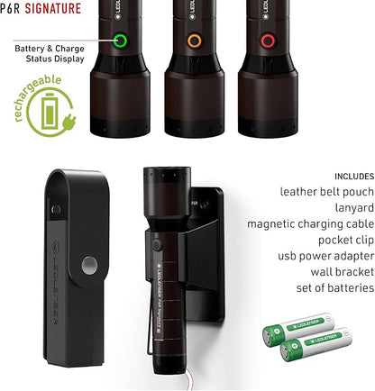 Ledlenser, P6R Signature Rechargeable Flashlight, High Power Premium LED, 1400 Lumens, Waterproof Light for Outdoor Use, Home, Camping, Black