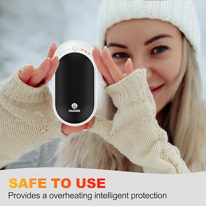 Hand Warmers Rechargeable, Portable Electric Pocket Heater, Reusable USB Hand Warmer with 5200mAh Power Bank, 3 Heat Settings, Winter Essentials for Men Women Hiking, Camping, Skiing