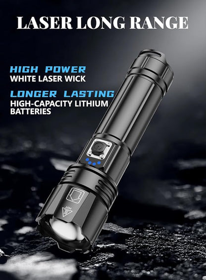 LED Torch Rechargeable Flashlight with High Lumens, High Powered Torches, Powerful Handheld Tactical Flashlight for Emergency Camping Hiking Gift