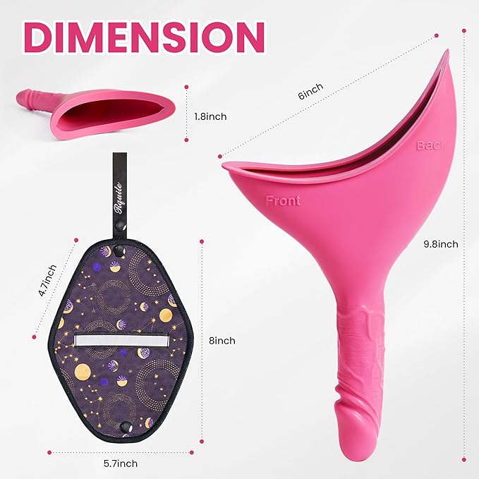 Rquite Female Urinal Pee Cloth Set, Portable Female Urination Device, Reusable Pee Funnel & Rag with Discreet Carry Bag, Silicone Urine Cup for Women Camping Gear Hiking Accessories