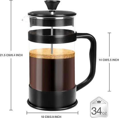Utopia Kitchen 34 Ounce 1 Liter French Press Coffee Maker, Tea Maker, Travel Coffee Presses, Heat Resistant Thickened Borosilicate Coffee Pot for Camping Travel Gifts, Black Pack of 1
