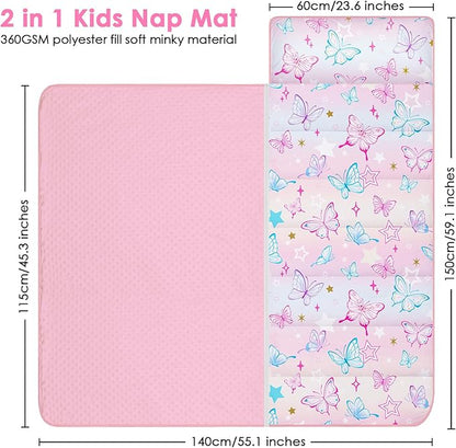 Kids Sleeping Bag Nap Mat with Removable Pillow and Blanket,Extra Thick Large 2 in 1 Slumber Bags for Boys Girls,Toddler Nap Mat for Preschool Daycare Travel Camping