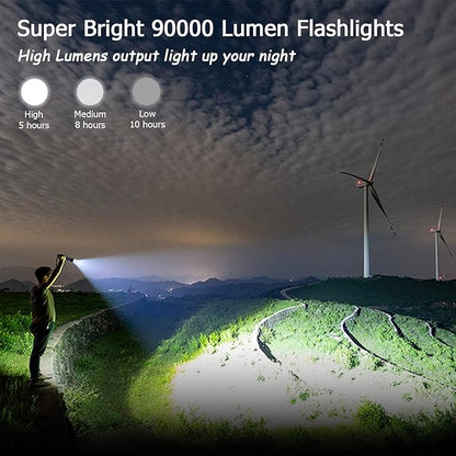 Flashlights LED High Lumens Rechargeable, 90000 Lumens Super Bright Flashlight, High Powered Flash Light, Powerful Handheld Tactical Flashlights for Emergency Camping Hiking Walking Dogs