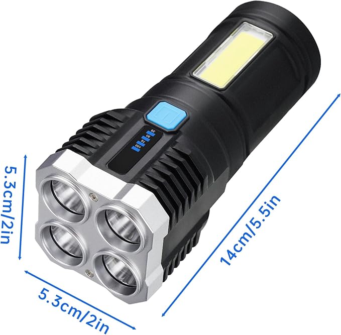 Tomorotec Multi-Functional 1000 Lumens Rechargeable LED Handheld Flashlight for Camping, Hiking, Emergency, Night Fishing, Mechanical Work & Outdoor - USB Charging, 4 Modes, Waterproof, Long-Lasting