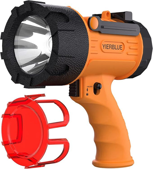 YIERBLUE Rechargeable Spotlight,Handheld rechargeable spotlight 18W waterproof Flashlight, Super Bright 100000 Lumens LED,10000mAh 20h Ultra-long Standby,Ideal Spotlight for Boating, Camping…