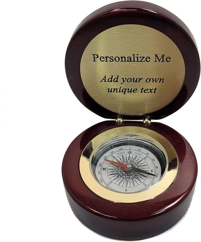 Engravable Executive Navigator Desk Compass in Luxurious Lacquered Piano Finish Case | Personalized Compass Gift Engraved with a Custom Message or Select from Pre-Engraved Plaques