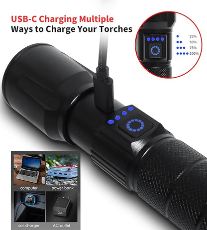 LED Rechargeable Flashlights High Lumens with Zoomable, Super Bright Tactical Flashlight for Emergencies, Portable Waterproof Powerful Handheld Flash Lights for Camping, Hiking, Home Use