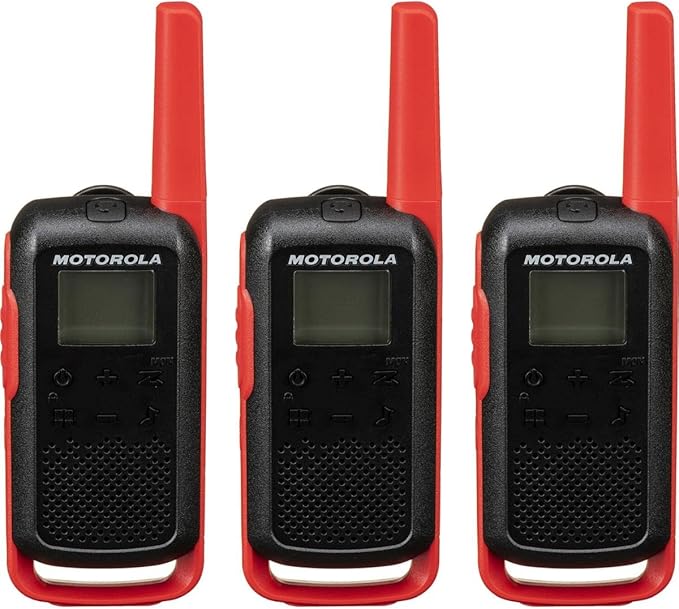 Motorola Solutions, Portable FRS, T210TP, Talkabout, Two-Way Radios, Rechargeable, 22 Channel, 20 Mile, Black W/Red, 3 Pack