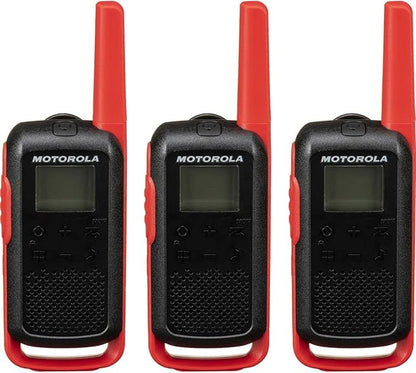 Motorola Solutions, Portable FRS, T210TP, Talkabout, Two-Way Radios, Rechargeable, 22 Channel, 20 Mile, Black W/Red, 3 Pack