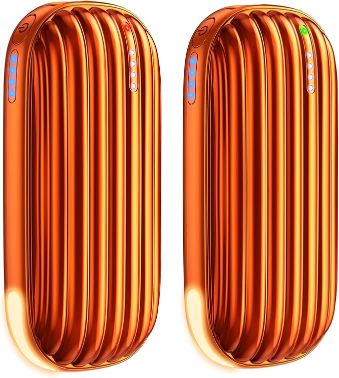 Hand Warmers Rechargeable - 14000mAh Rechargeable Hand Warmers 2 Pack, 15Hrs Warmth Heat Up to 131℉ with LED Light, USB Electric Heated Hand Warmers Reusable Power Bank for Golf, Raynauds, Camping