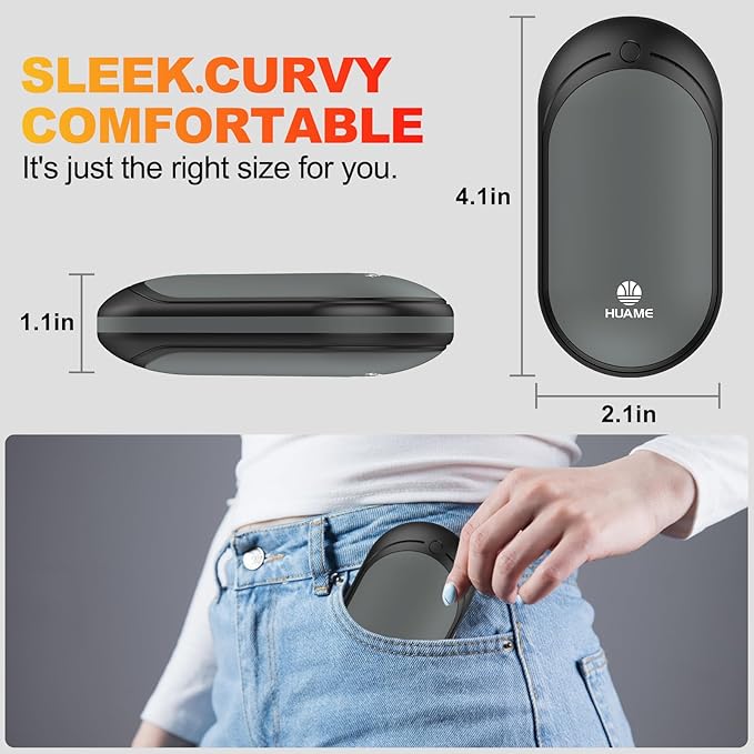 Hand Warmers Rechargeable, Portable Electric Pocket Heater, Reusable USB Hand Warmer with 5200mAh Power Bank, 3 Heat Settings, Winter Essentials for Men Women Hiking, Camping, Skiing