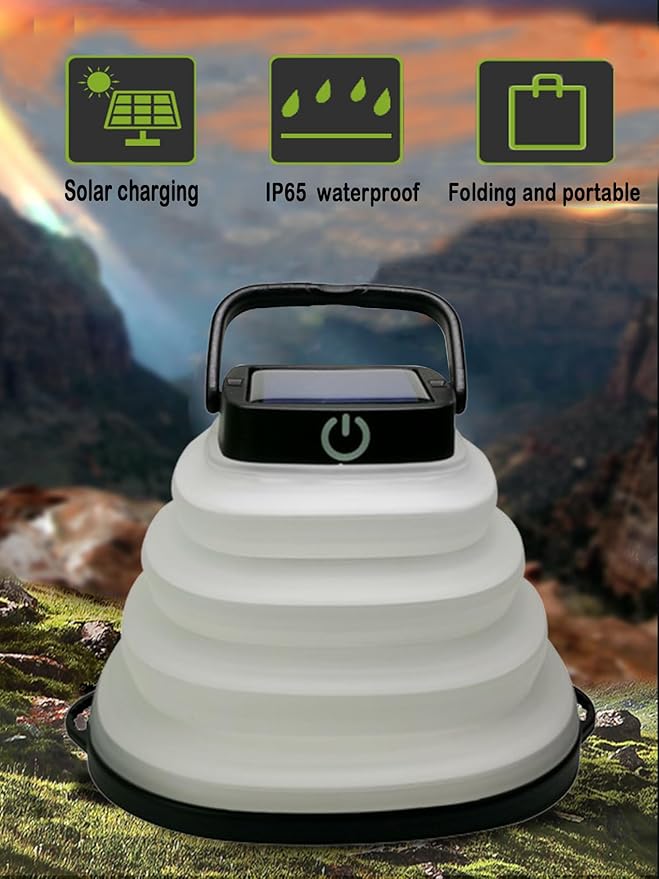 Solar Camping Lantern-Collapsible Camping Essentials,Torch Night Light Tent Lamp,USB Portable Solar Camping Lamp for Emergency ReCharger,Power Outage,Hurricane,Hiking,Backpacking Gear(Black)