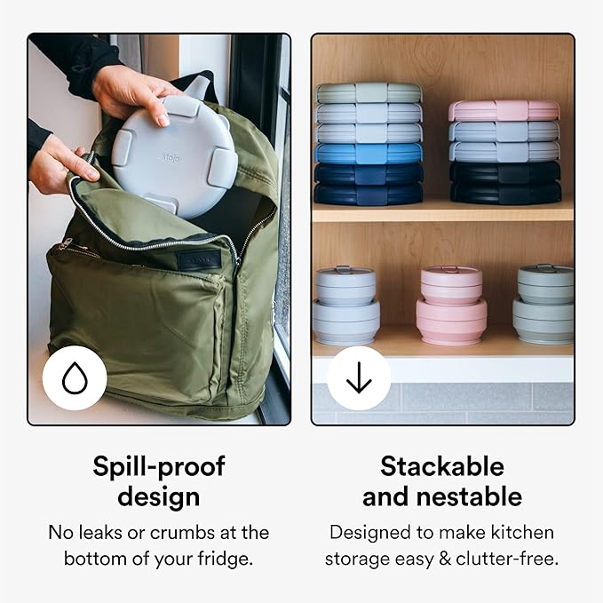 STOJO Collapsible Bowl - Sage Green, 36oz - Reusable Silicone Bowl for Hot and Cold Food - Perfect for Travel, Meal Prep, To-Go Lunch, Camping & Hiking - Microwave & Dishwasher Safe