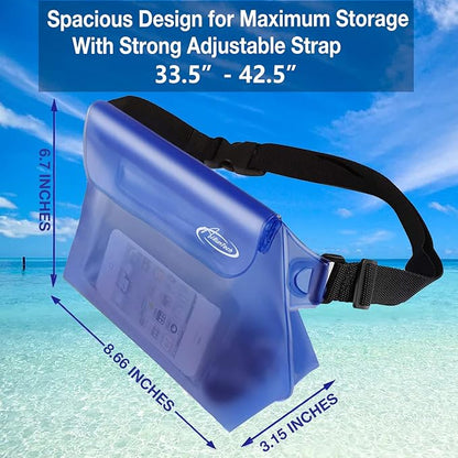 AiRunTech Waterproof Pouch with Waist Strap (2 Pack) | Adjustable Waterproof Dry Fanny Bag for Boating Swimming Kayaking Surfing | Beach Cruise Travel Accessories Essentials Vacation Must haves