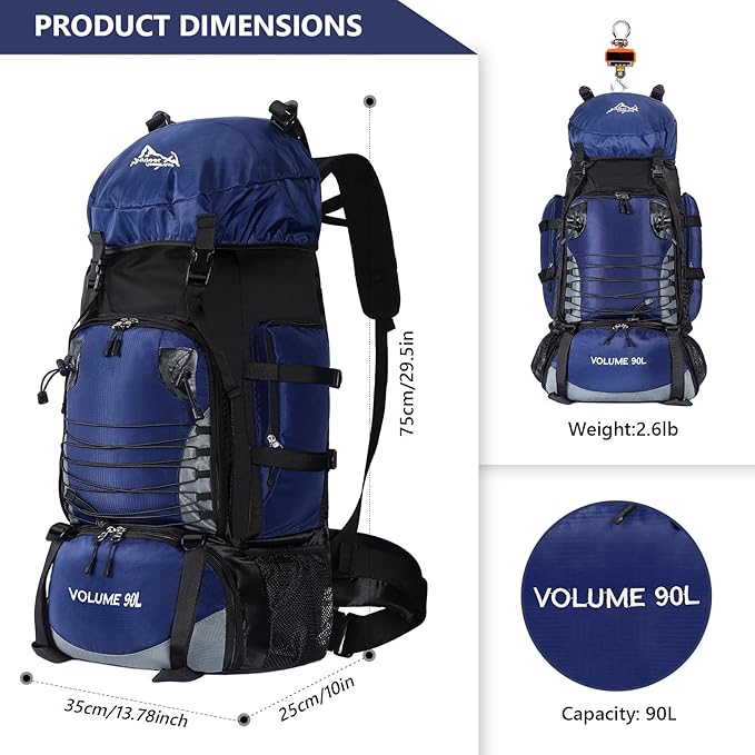 Hiking Backpack with Rain Cover, 90L Camping Backpack, Lightweight Travel Daypack for Hiking Climbing Camping Touring -No Internal Frame